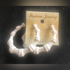 Fashion Jewelry White Bamboo Hoop Earrings